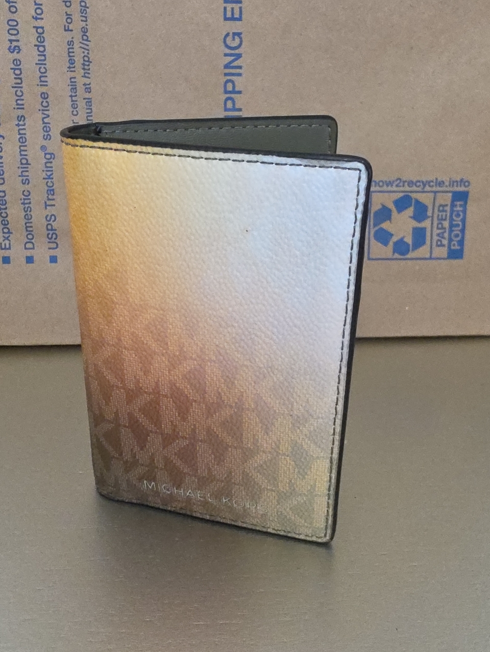 Michael Kors Men's Gradient Passport/Card Holder in Gold and Tan